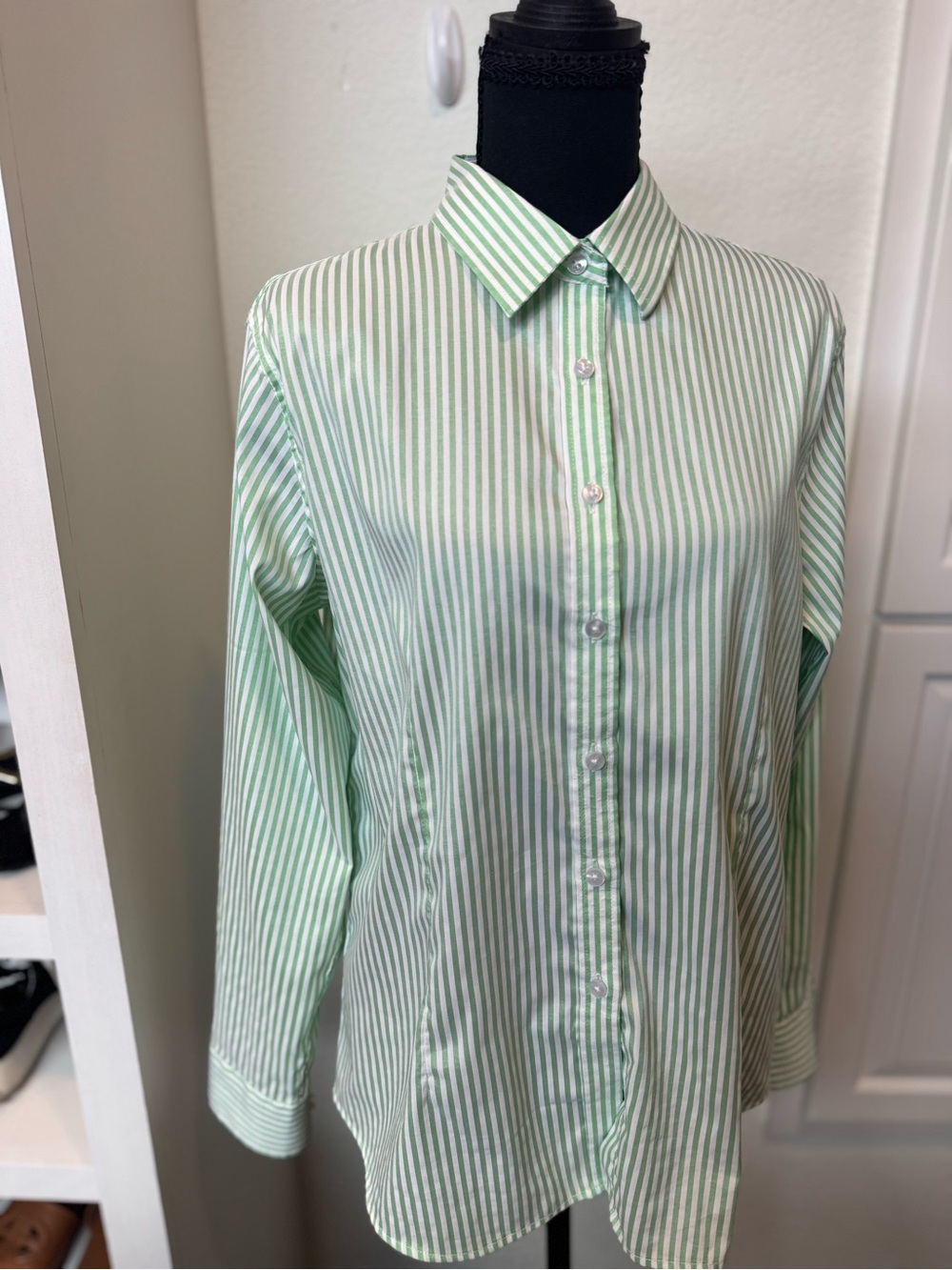 Women’s Mint Green Stripe Dress Shirt - Button-Down